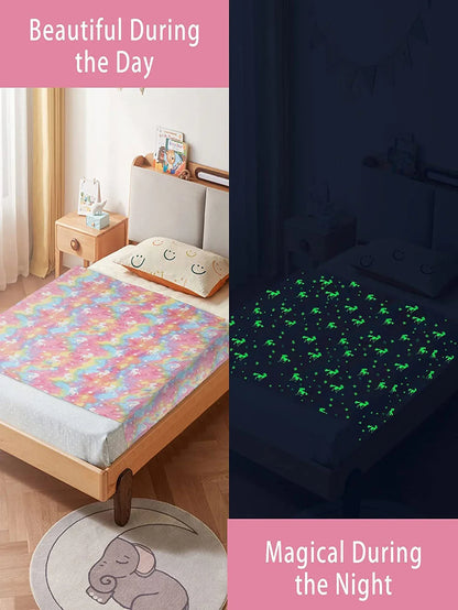 Luminous Unicorn & Dinosaur Plush Blanket – Glow-in-the-Dark Soft Flannel Throw for Boys & Girls, Christmas Gift