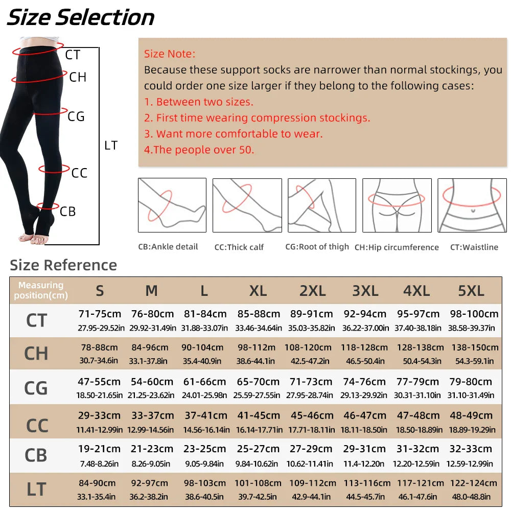 Medical Compression Pantyhose Stocking - 20-30mmHg Women's Thigh-Highs, Open Toe Class 2 Pressure Support for Varicose Veins, Plus Size