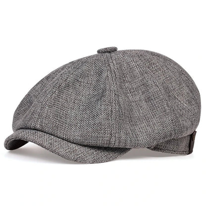 Men's Retro Newsboy Cap - Octagonal Flat Hat with Herringbone Design, British Painter Style Beret for Autumn and Winter