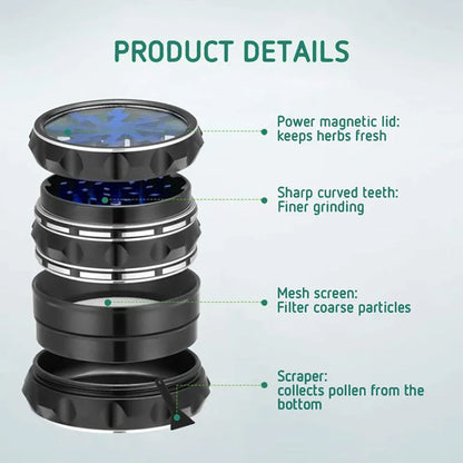 63mm 4-Layer Herb Grinder — Aluminum Alloy Spice Cutter with Lightning-Shaped Transparent Design