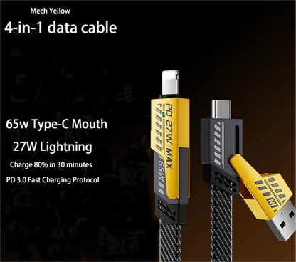 4-in-1 Fast Charging Data Cable 1M — 65W Type-C, 27W Fast Charge, Multifunctional Cable for Multiple Devices