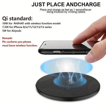 Ultra-Thin Desktop 10W Wireless Charger Pad Stand: Fast Charging Dock Station for iPhone 14 13 12 11, Samsung, Xiaomi - Mobile Phone Charger