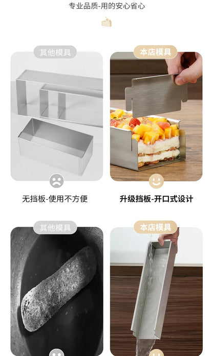 Tiramisu Removable Cake Mold Set — Stainless Steel Stand, Long Tray & Shovel Tool for Baking, Kitchen Accessories