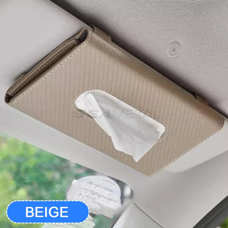 SEAMETAL Car Sunshade Tissue Box – Universal Auto Interior Paper Towel Storage Bag with Carbon Fiber Sun Visor Design