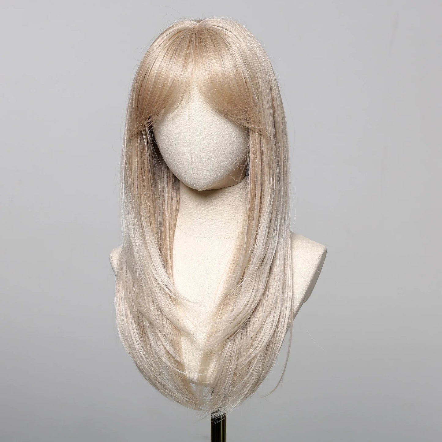 ALAN EATON Blonde Layered Synthetic Wig with Bangs – Long Straight Heat-Resistant Wig for Women & Girls, Natural Daily Hair
