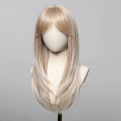 ALAN EATON Blonde Layered Synthetic Wig with Bangs – Long Straight Heat-Resistant Wig for Women & Girls, Natural Daily Hair