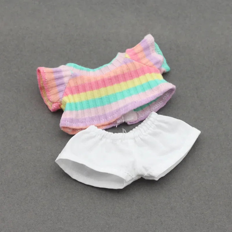 Doll Clothes Outfit for Kpop EXO Labubu & Cotoon Dolls – T-Shirt & Denim Shorts Set for 10-17cm Dolls