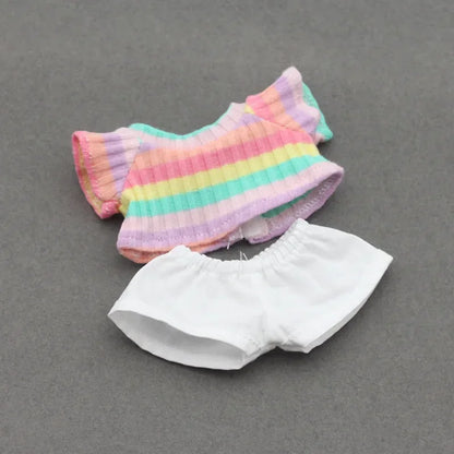 Doll Clothes Outfit for Kpop EXO Labubu & Cotoon Dolls – T-Shirt & Denim Shorts Set for 10-17cm Dolls