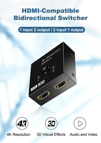 HDMI-Compatible Bi-Directional Switch 2.0 Splitter – 1x2/2x1 Adapter, 4K Converter for PS4 Pro/4/3 & TV Box