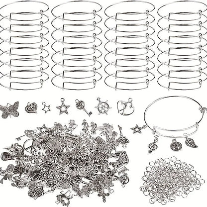 90-Piece Adjustable Bangle Jewelry Making Kit - Charms, Earring Hooks & Jump Rings