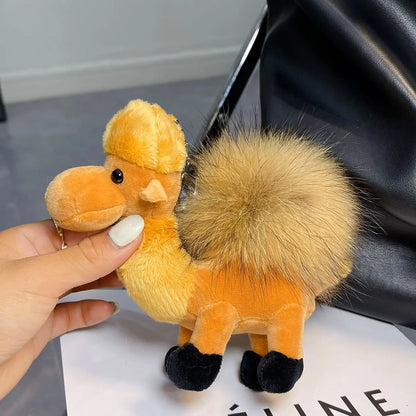 Luxury Furry Camel Keychain – Cute Plush Bag Pendant & Car Key Ring Accessory