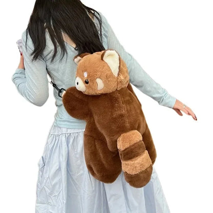 Red Panda Plush Backpack, Cute Plushie Doll Crossbody, Soft Fur Shoulder Bag for Women, Camping, Travel, Party, Birthday Gift