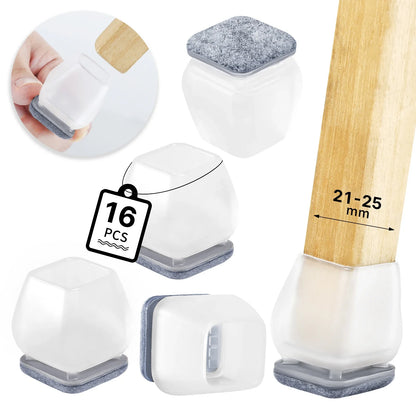 16PCS Silicone Chair Leg Pads — Non-Slip Felt Furniture Floor Protectors for Noise Reduction & Scratch Prevention
