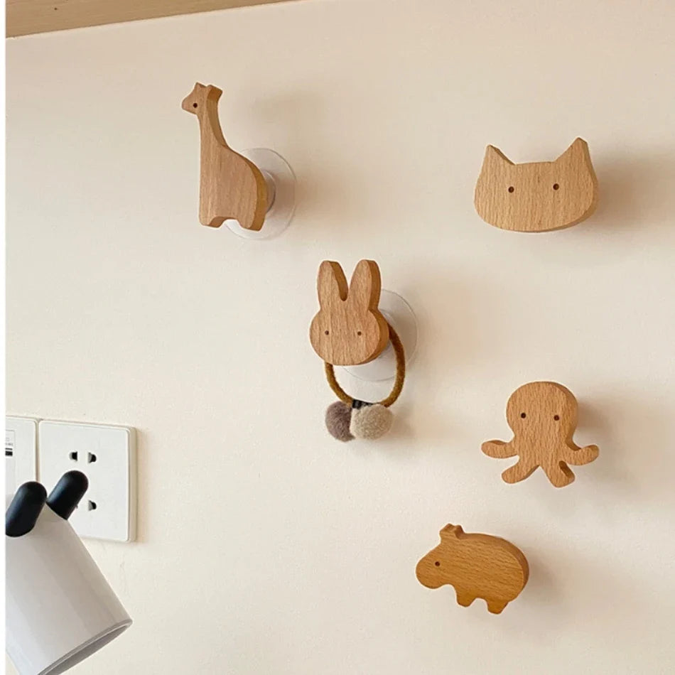 Wooden Drawer & Wall Hooks — Animal Keychain, Coat & Wardrobe Hanger, Cute Home & Kitchen Decor Accessory