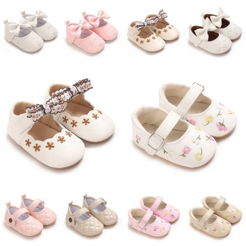 Baby Girl Princess Pre-Walker Shoes - Breathable Flower Bow Soft Sole Casual Sports Footwear 0–1 Year