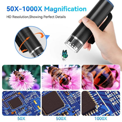 WiFi Digital Microscope Camera — 50X-1000X Zoom 2MP USB Magnifier for Skin Inspection, Repair, Android, iOS, PC
