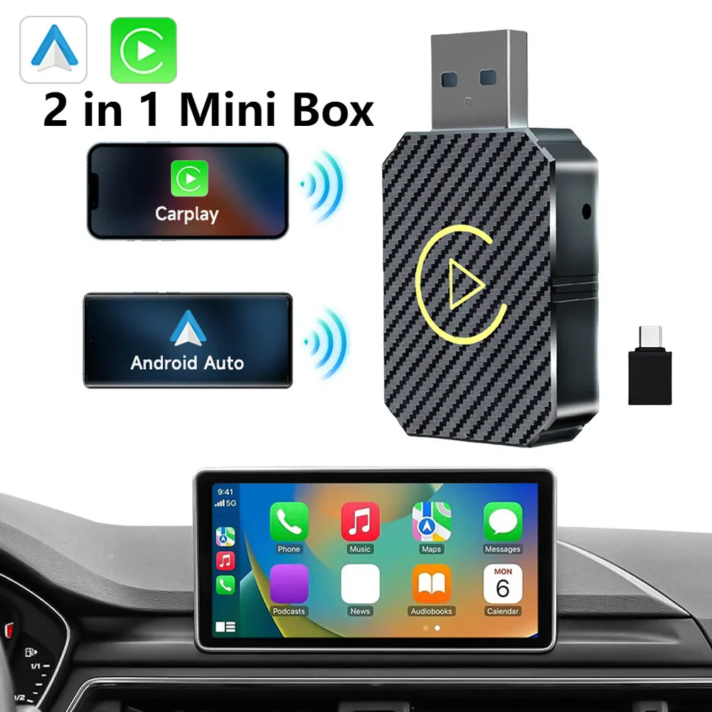2-in-1 Wireless CarPlay & Android Auto Adapter — WiFi & BT5.0 Smart Mini Dongle, Plug & Play Fast Connect