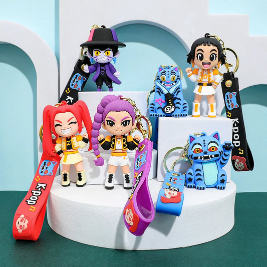 New KPOP Demon Hunters Keychain – Tiger PVC Figure, Cute Harajuku Style Key Ring for Kids & Fans