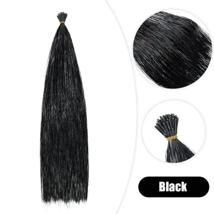 50PCS I-Tip Glitter Hair Extensions - Synthetic Fairy Tinsel Hair Strands for Women & Girls Party Hair Accessories