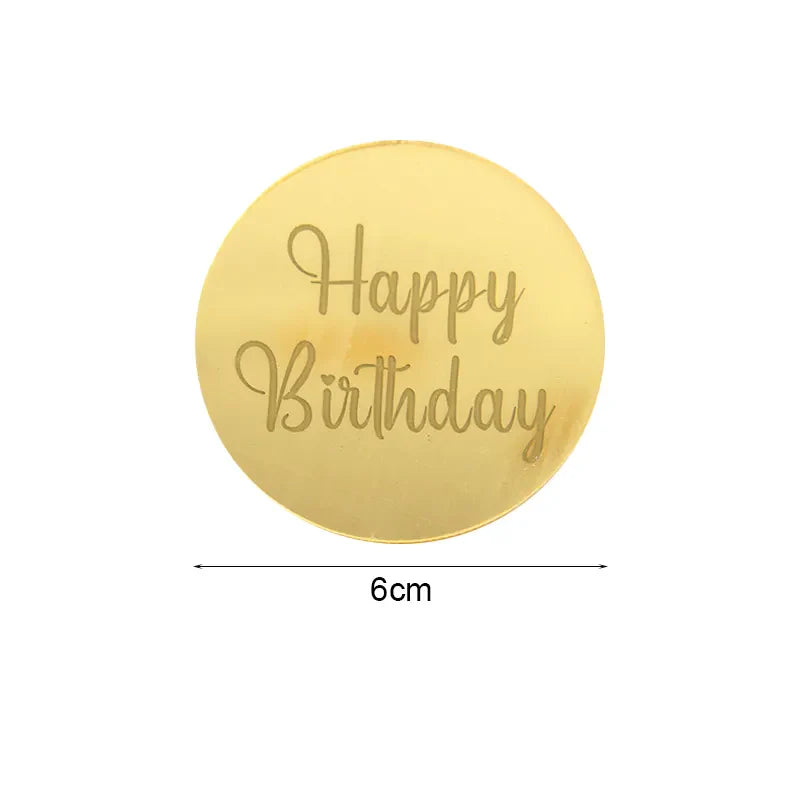 10Pcs Rose Gold Acrylic Cake Toppers - Round 'Happy Birthday' Decor for Cakes & Cupcakes, Elegant Party & Dessert Accessories