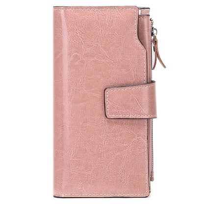 2024 New RFID Long Women’s Wallet — Genuine Leather Clutch with Zipper Coin Pocket, Card Holder & Printed Design
