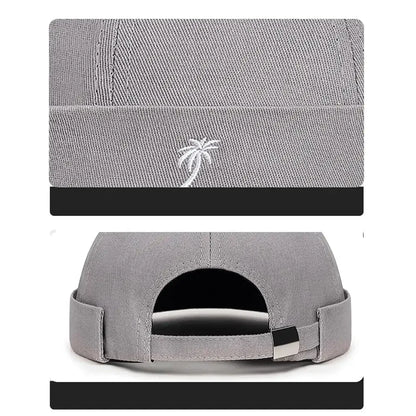 Unisex Brimless Docker Beanie Hat – Spring Autumn Streetwear Hip Hop Embroidered Coconut Tree Cap for Men & Women