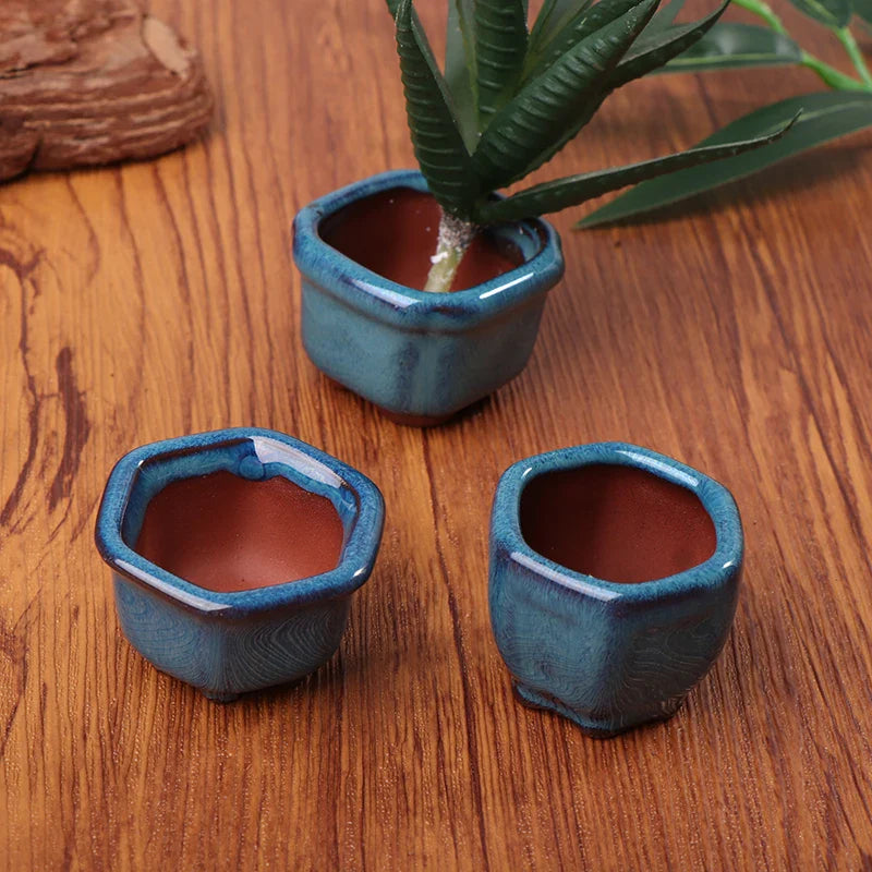 Mini Chinese Style Ceramic Bonsai Pot – Breathable Succulent Planter with Drainage Holes for Home