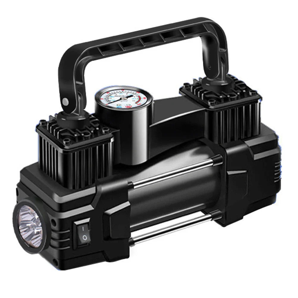 12V 150PSI Mini Air Compressor – Dual Cylinder Heavy Duty Tire Inflator with LED Light, Car Electric Pump