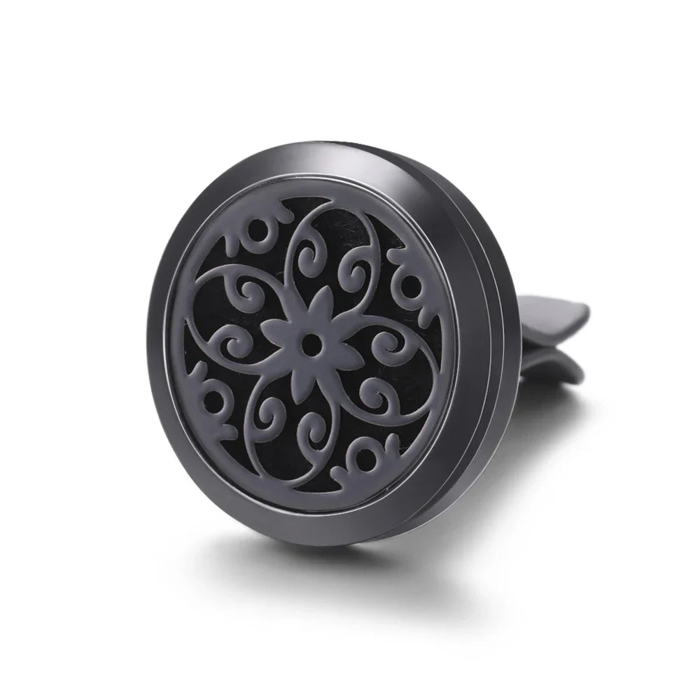 All-Black Tree of Life Car Air Freshener – Stainless Steel Aromatherapy Essential Oil Diffuser Locket Pendant