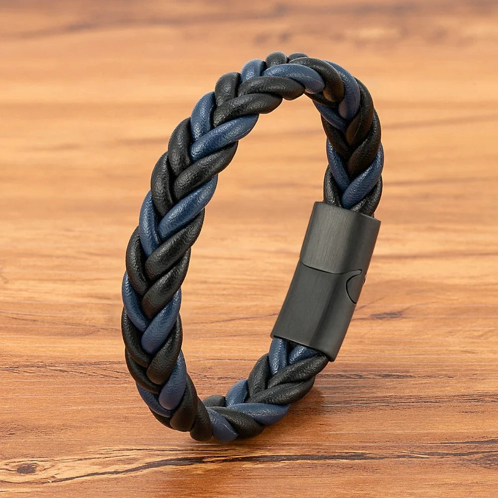 XQNI Braided Leather Bracelet - Stainless Steel Punk Charm Jewelry Gift for Men Husband Friend
