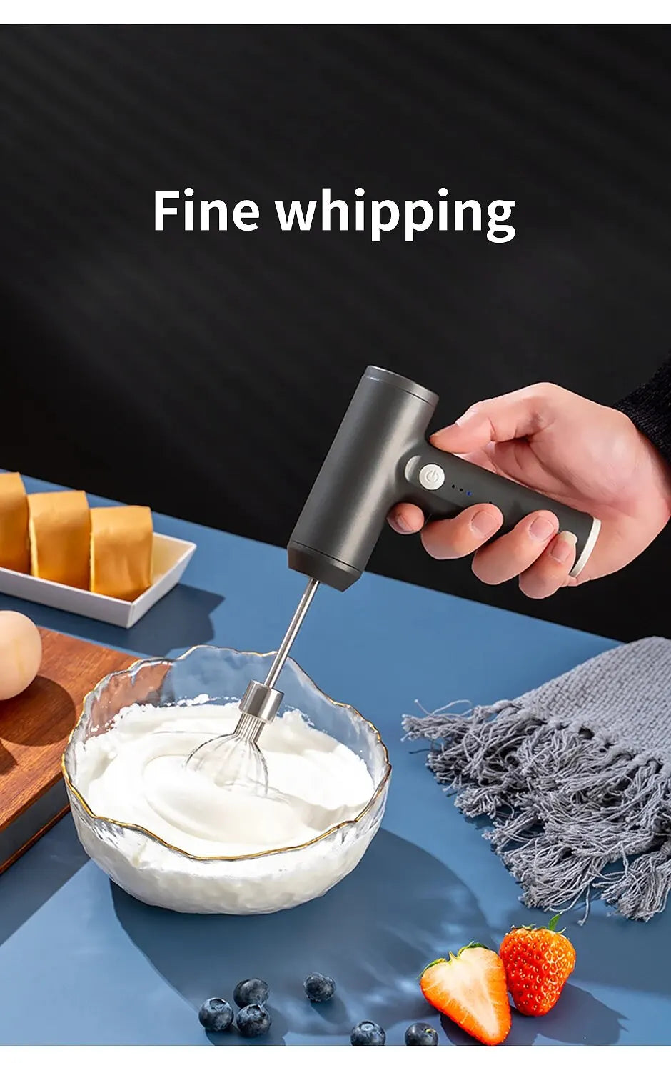 Wireless Electric Handheld Mixer – 3-Speed Portable Egg Beater for Baking, Dough & Cream
