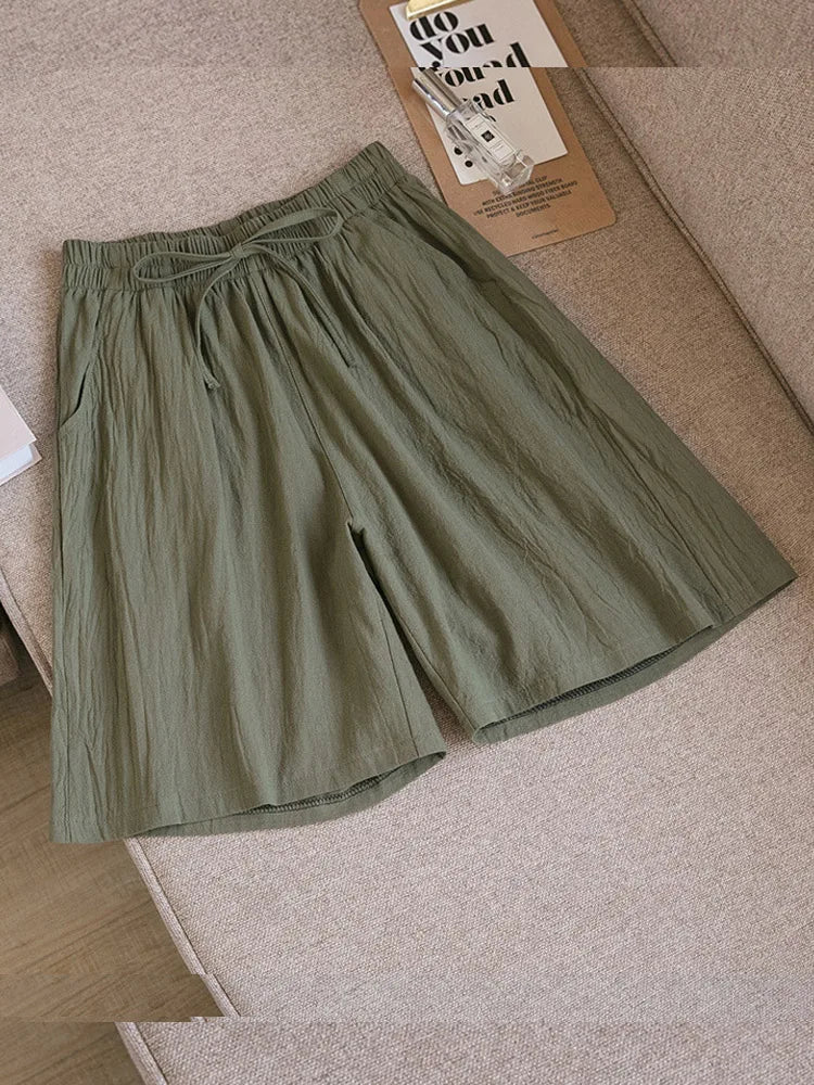 2024 Women’s High Waist Cotton Summer Shorts with Pockets – Casual Loose Fit Soft Cool Shorts for Girls