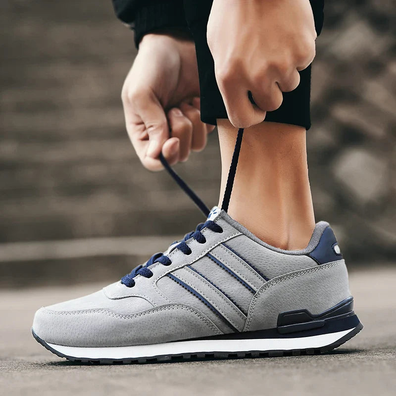Men's Casual Artificial Leather Sneakers – Lightweight Breathable Lace-Up Flats for Spring & Outdoor Wear