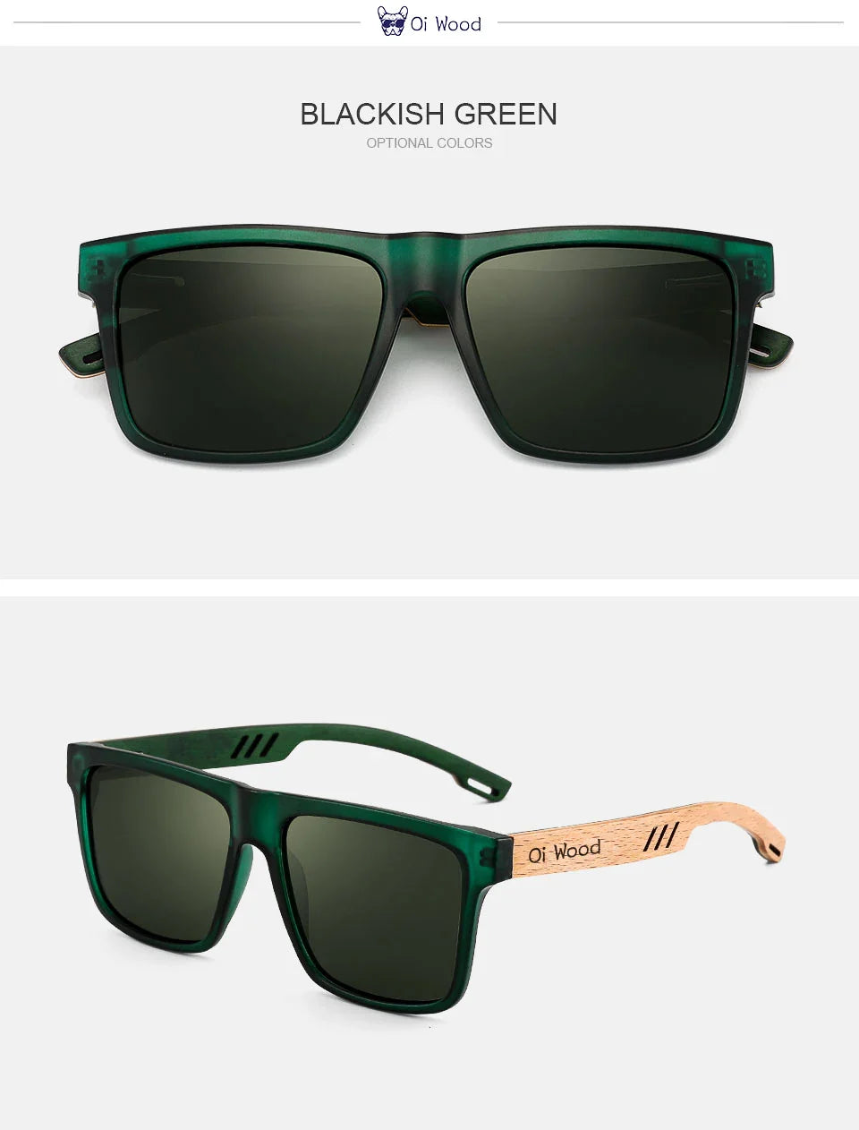 Oi Wood Square Polarized Sunglasses for Men — UV400 Fashion Sport & Driving Sun Glasses