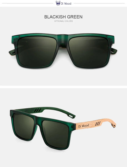 Oi Wood Square Polarized Sunglasses for Men — UV400 Fashion Sport & Driving Sun Glasses