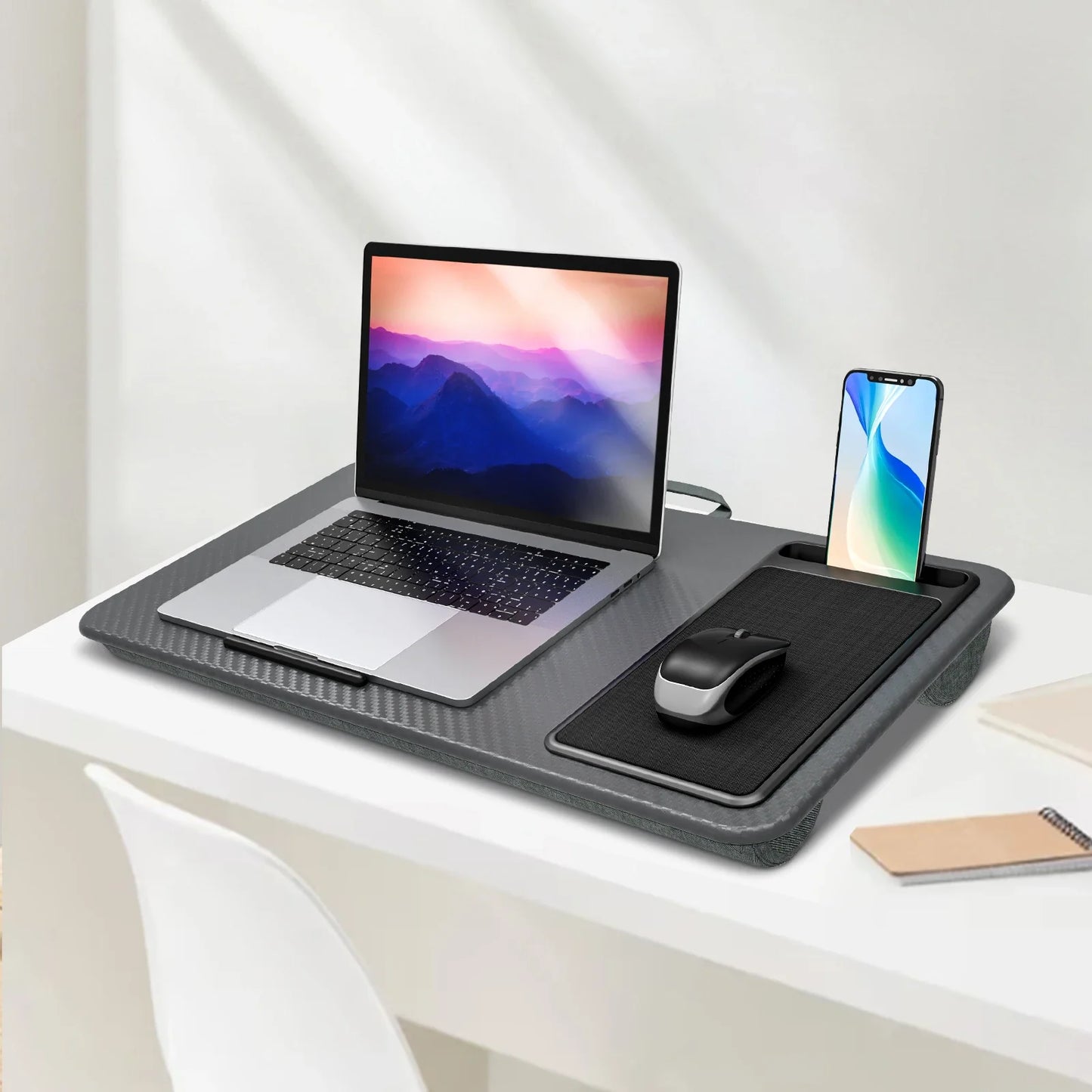 Lap Desk with Mouse Pad & Phone Holder – 21.1×12in Portable, Lightweight, Anti-Slip for Bed, Sofa, Couch