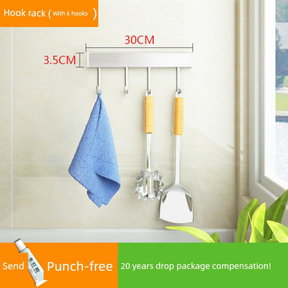 Wall-Mounted 304 Stainless Steel Kitchen Rack – Punch-Free Spice Organizer with Knife Holder & Condiment Storage