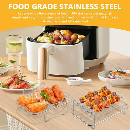 Rectangle Air Fryer Rack Set – Compatible with Ninja DZ201/DZ401, Double Basket Grill & Baking Racks