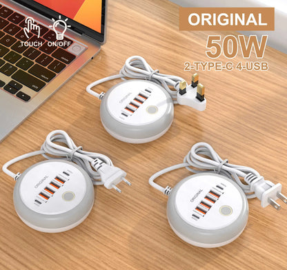 50W 6-Port USB PD Charger - Fast Charging Travel Adapter with Quick Charge 3.0 for iPhone, Samsung & Xiaomi