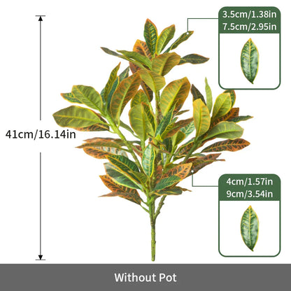 24–41cm Artificial Ficus & Banyan Tree Branch – Tropical Fake Codiaeum Leaf Plant for Home, Garden & Indoor Decor