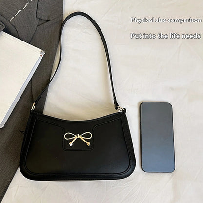 Women’s Shoulder Bag — Elegant Bow Large Capacity Soft Tote Handbag for Casual Daily Use