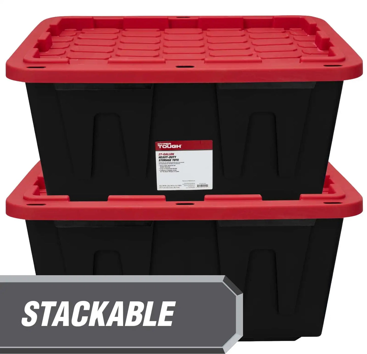 4-Pack 27 Gallon Large Storage Bins – Stackable Plastic Containers with Snap-On Lid, Black & Red