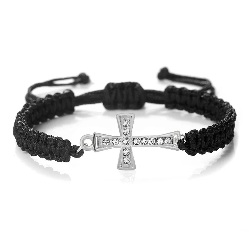 Red Crystal Cross Bracelet - Jesus Prayer Meditation Braided Healing Jewelry Gift for Couples