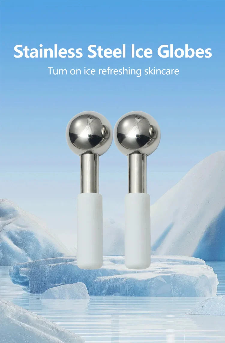 Mini 2pcs Stainless Steel Ice Globes – Cryo Sticks for Face & Eyes, Cold Roller for Puffiness, Wrinkles & Dark Circles