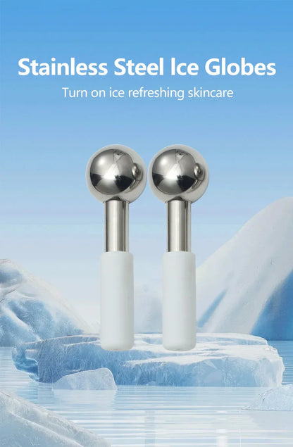 Mini 2pcs Stainless Steel Ice Globes – Cryo Sticks for Face & Eyes, Cold Roller for Puffiness, Wrinkles & Dark Circles