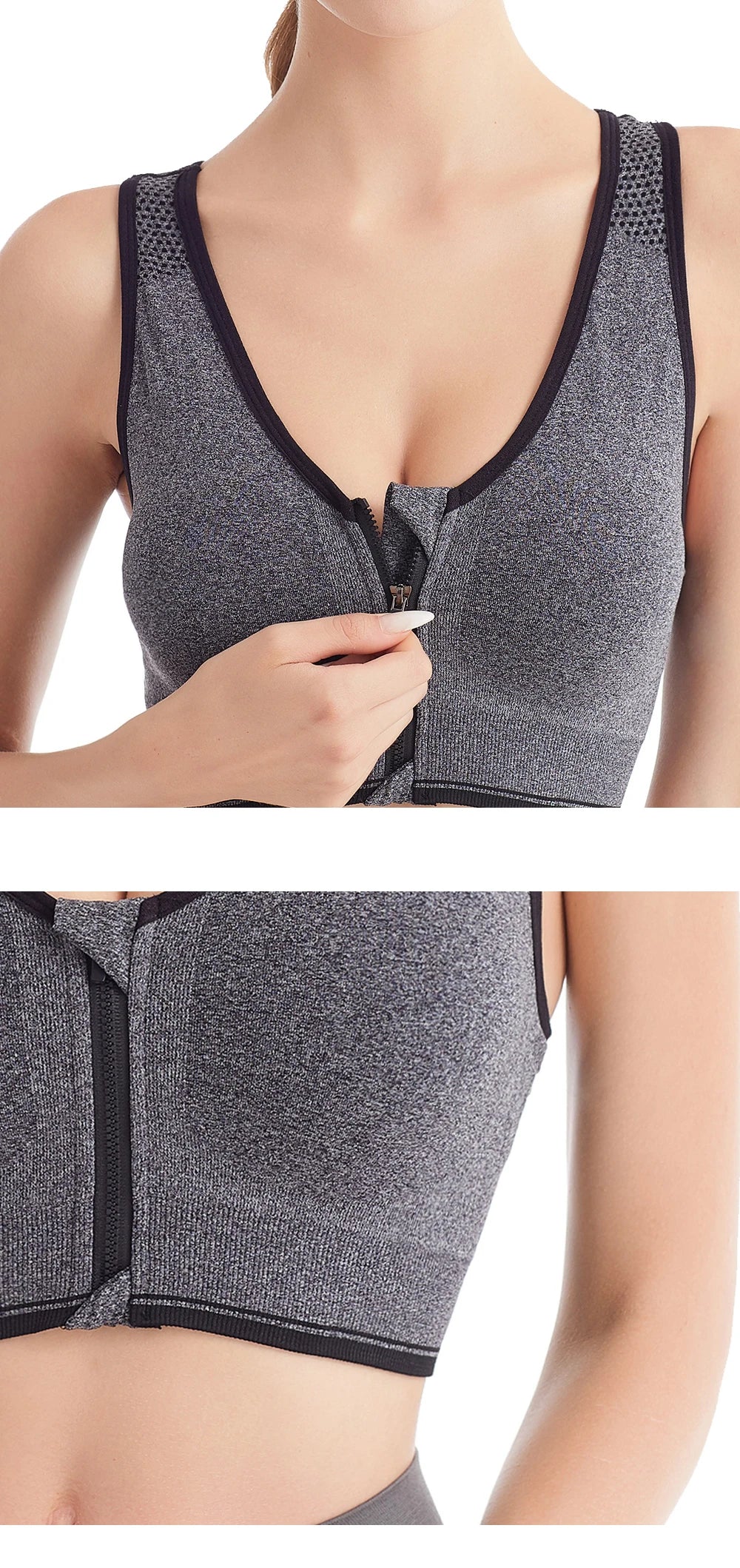 Women's Running Sports Bra – Front Zipper, Shockproof, Seamless & Breathable Bralette Without Underwire