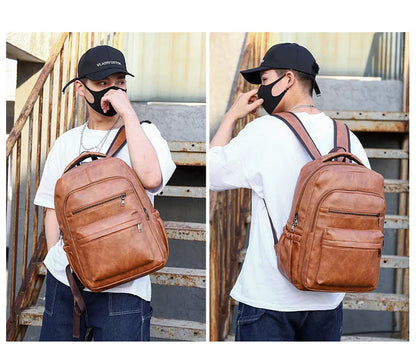 High-Quality USB Charging Backpack for Men – PU Leather Laptop Backpack for Teenagers & Boys, Large Schoolbag