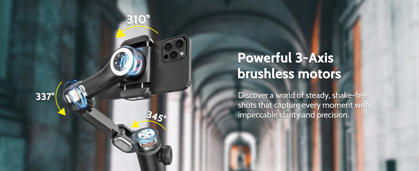 AOCHUAN Smart XPro 3-Axis Gimbal Stabilizer – Smartphone Video Stabilizer for iPhone & Android with Fill Light Effect