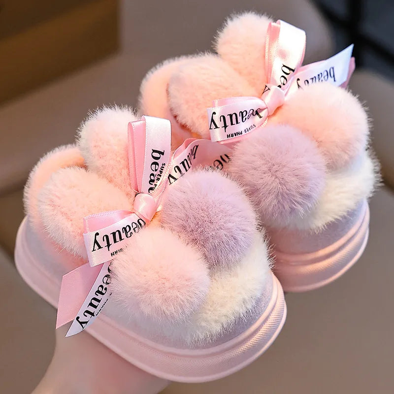 Kids Cotton Winter Slippers - Cartoon Non-Slip Indoor House Shoes with Heel Cover