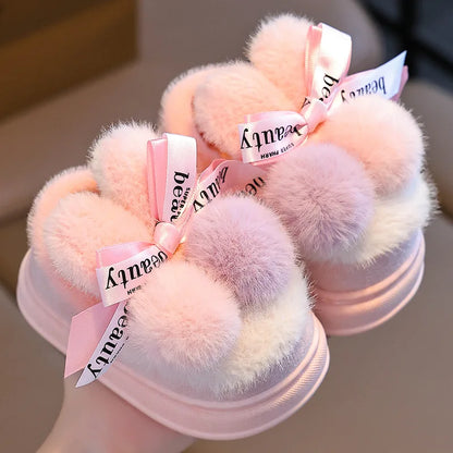 Kids Cotton Winter Slippers - Cartoon Non-Slip Indoor House Shoes with Heel Cover